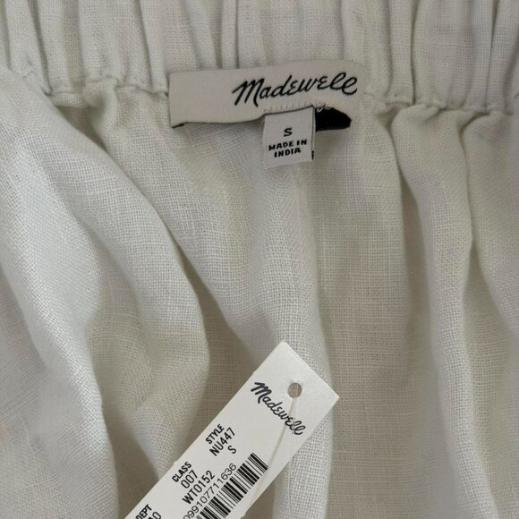 Madewell Contrast-Stitch Squareneck Top in 100% Linen in Salt, Size Small - Picture 7 of 9